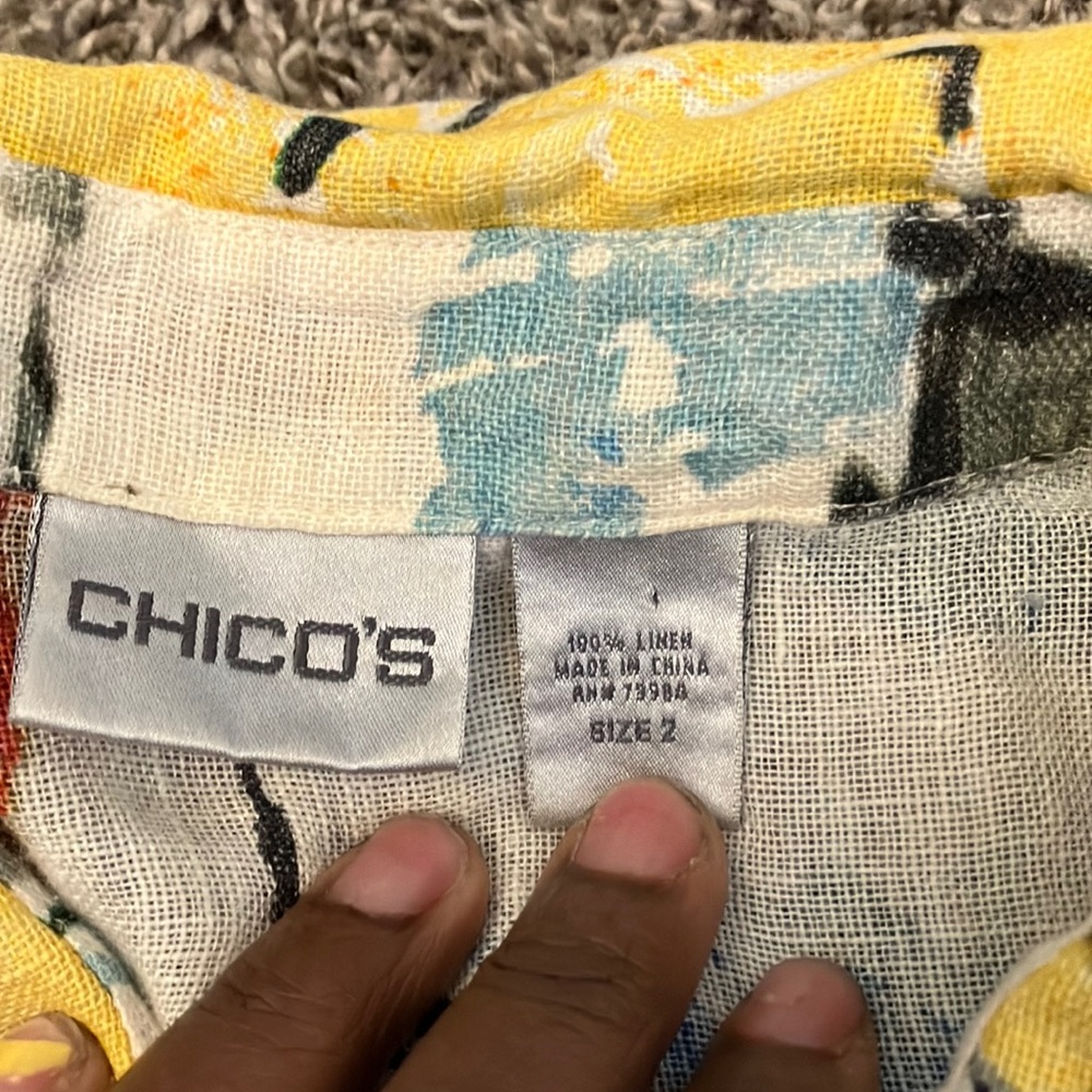 Chico's Multicolor Abstract Linen Button Down Shi… - image 4